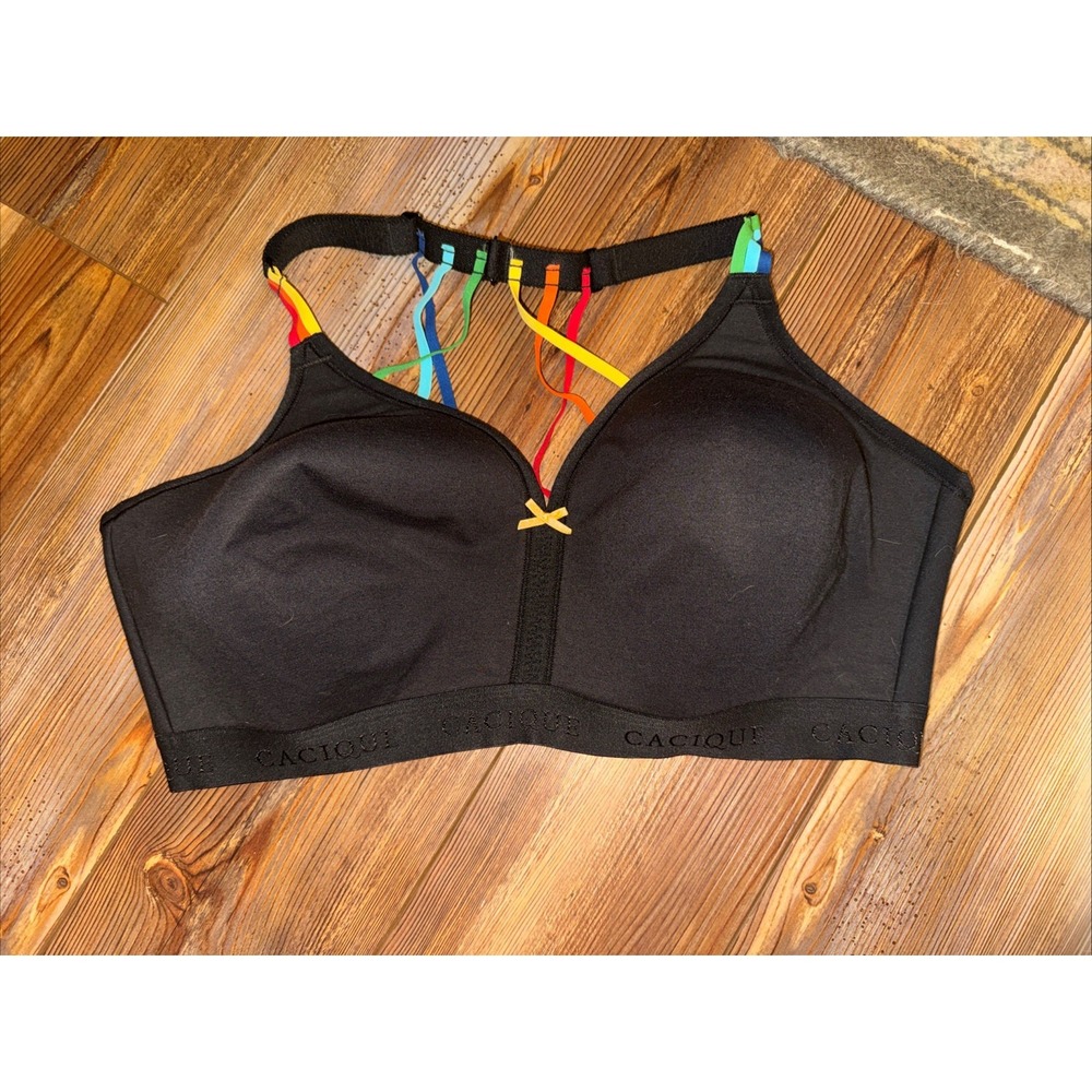 Cacique 40DDD Bra Black No-Wire Full Coverage RacerBack Closure Stretch